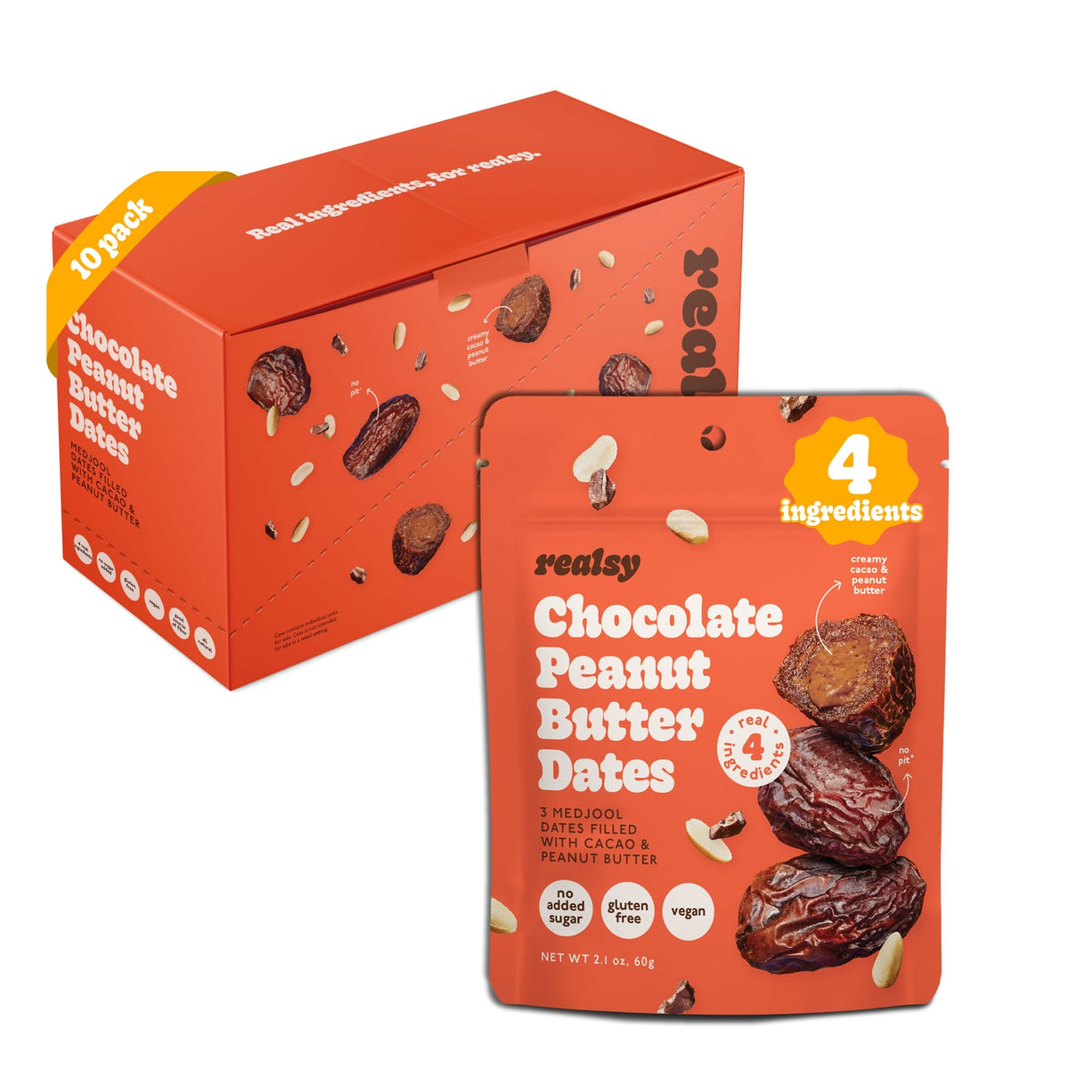 Chocolate Peanut Butter Dates Snack Packs – Realsy – 10 Pack