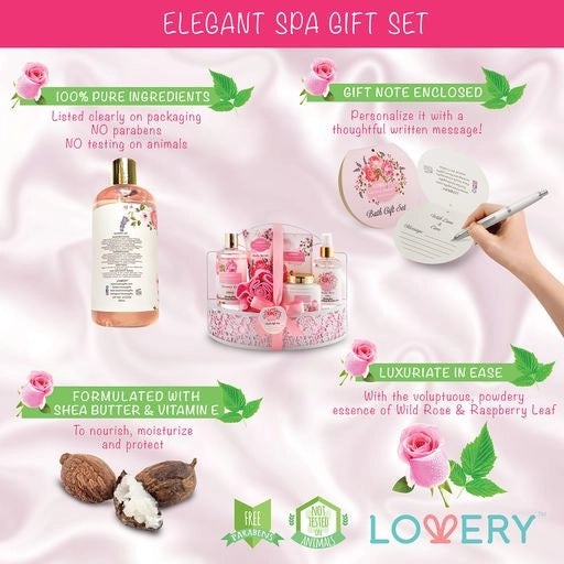 Spa Gift Basket - Wild Rose & Raspberry Leaf in Bath Caddy