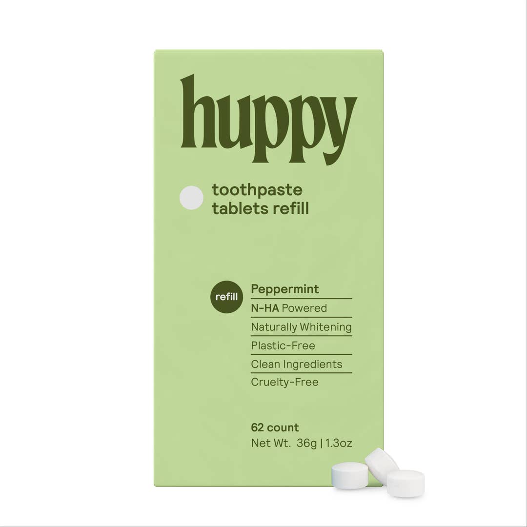 Huppy – Refill – Fluoride-Free Toothpaste Tablets – Peppermint, 62 Tablets