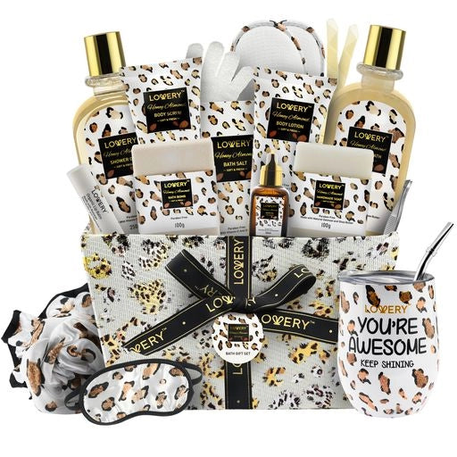 Home Spa Kit in Honey Almond Scent - Luxury Bath Gift Basket