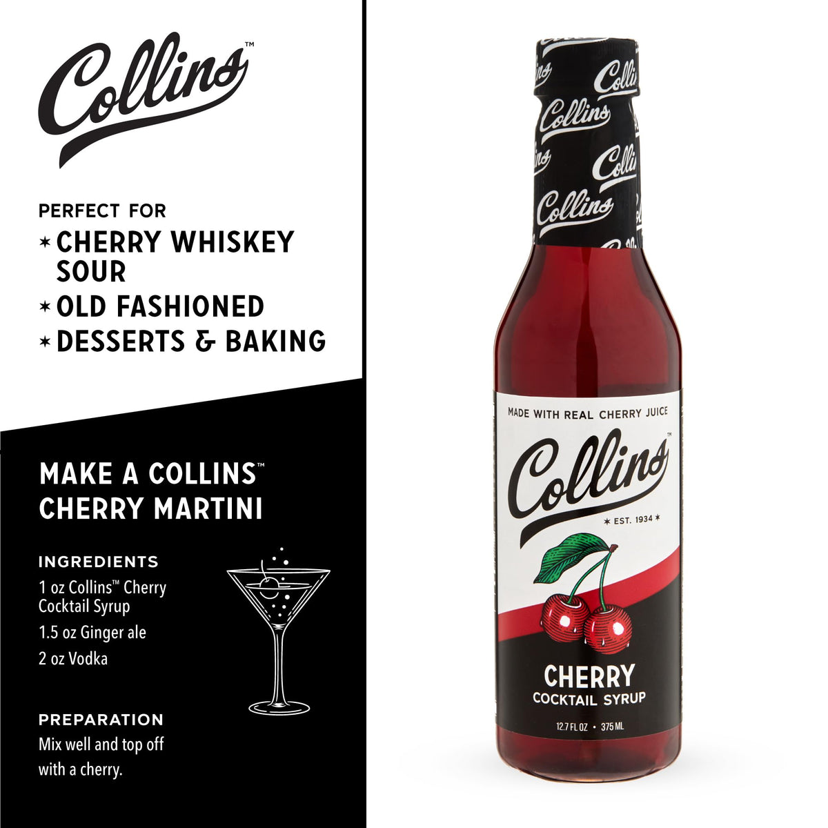 Collins Cherry Cocktail Syrup — 12.7 oz