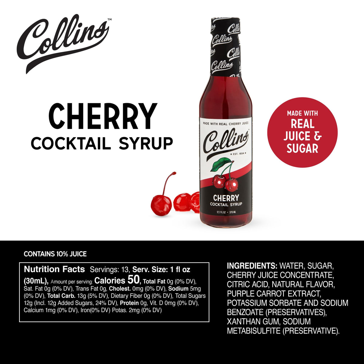 Collins Cherry Cocktail Syrup — 12.7 oz