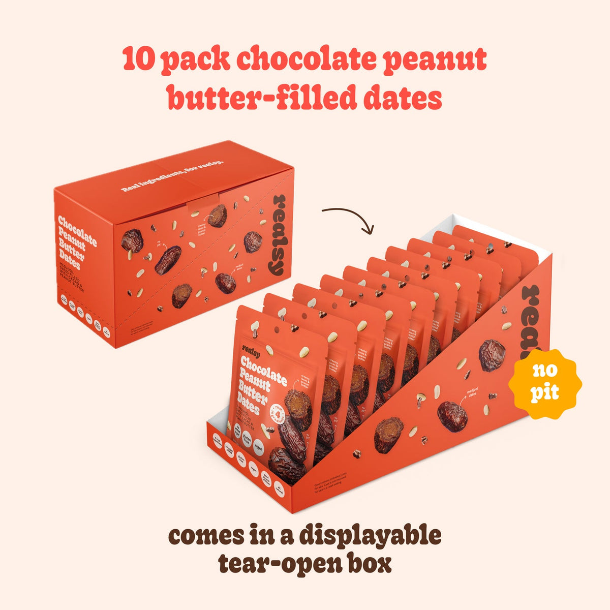 Chocolate Peanut Butter Dates Snack Packs – Realsy – 10 Pack