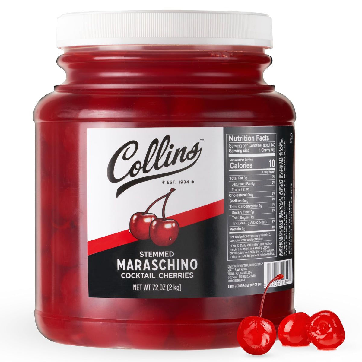 Collins Stemmed Maraschino Cocktail Cherries — 72 oz