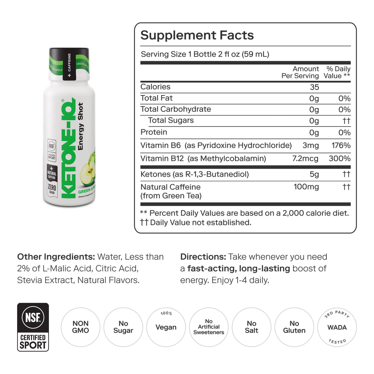 Ketone-IQ +Caffeine Shot, Green Apple