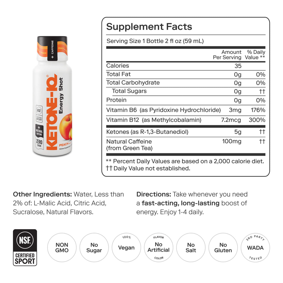 Ketone-IQ +Caffeine Shot, Peach
