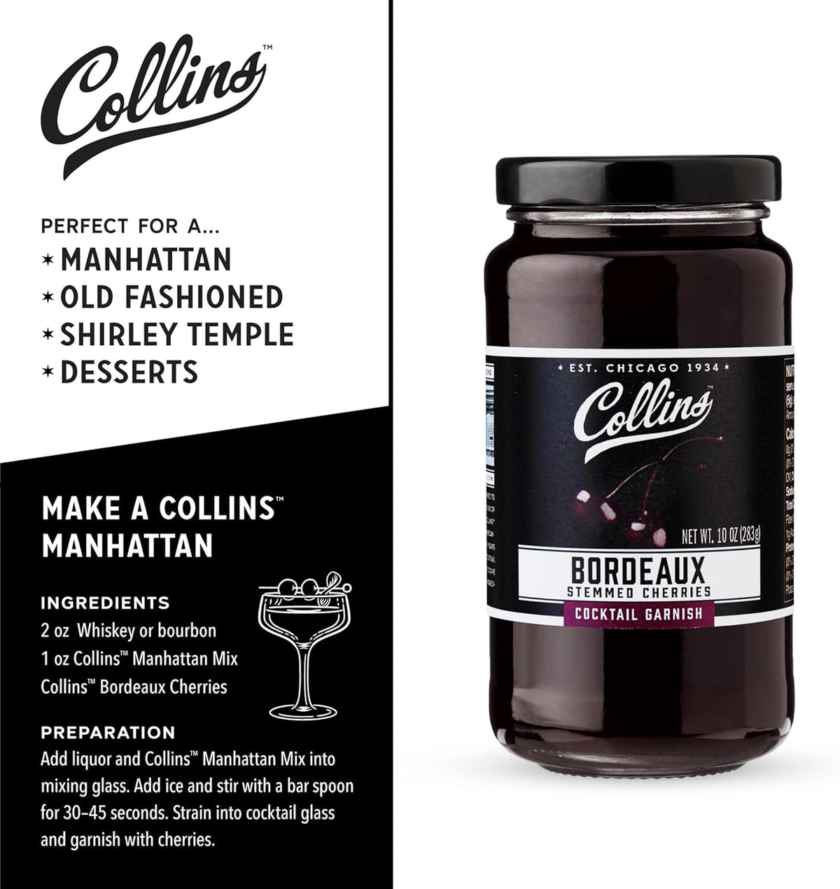 Collins Bordeaux Style Cocktail Cherries — 10 oz