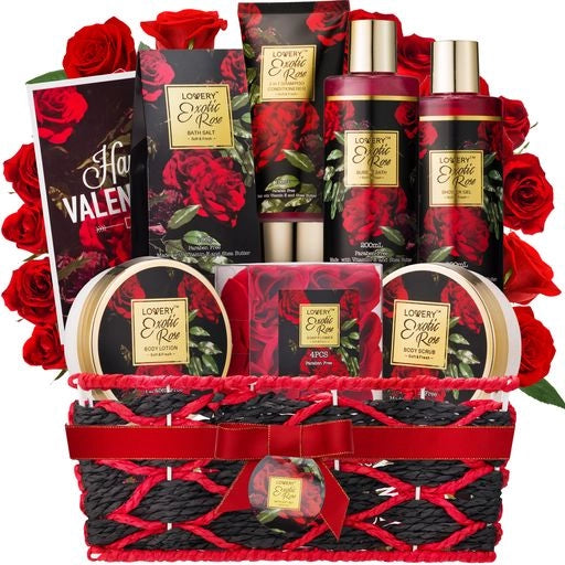 Bath & Body Gift Set, Spa Kit, Exotic Rose Gift Basket, Bday