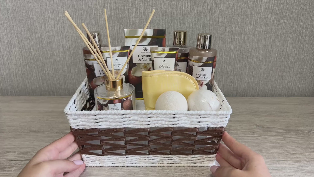 Load video: Coconut &amp; Vanilla Luxury Spa Gift Basket